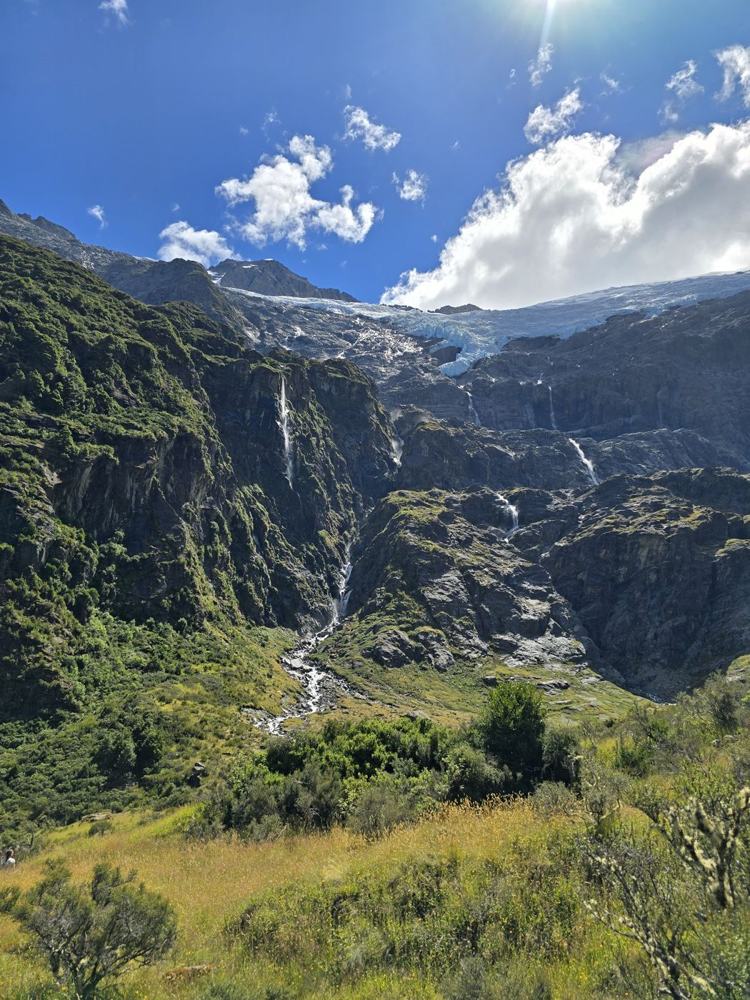 Mountain valley and waterfalls in the Southern Alps